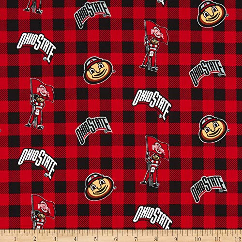 NCAA Ohio State Buckeyes Buffalo Plaid Cotton Quilt Fabric By The Yard NCAA Ohio State Buckeyes Buffalo Plaid Cotton Quilt Fabric By The Yard