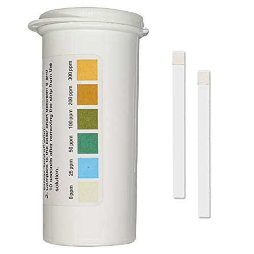Restaurant Chlorine Sanitizer Plastic Test Strips, 0-300 ppm  Moisture Wicking Vial of 100 Strips