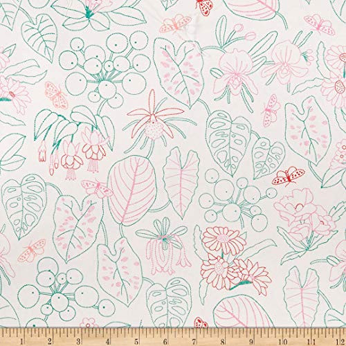 Figo Glasshouse Embroidery Beige Quilt Fabric By The Yard