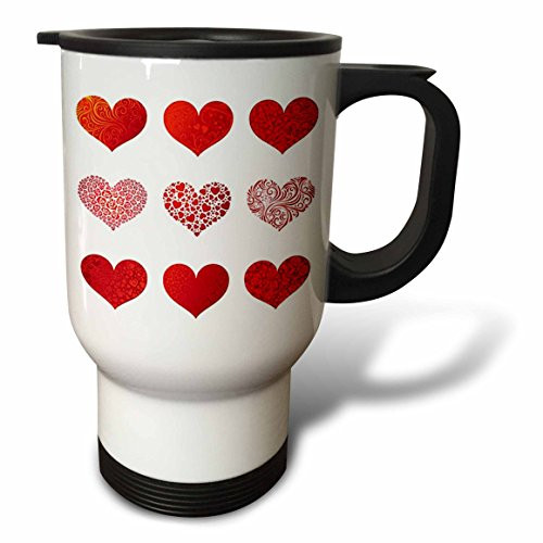 3dRose tm_37469_1 Valentine 9 Red Hearts Travel Mug, 14-Ounce, Stainless Steel