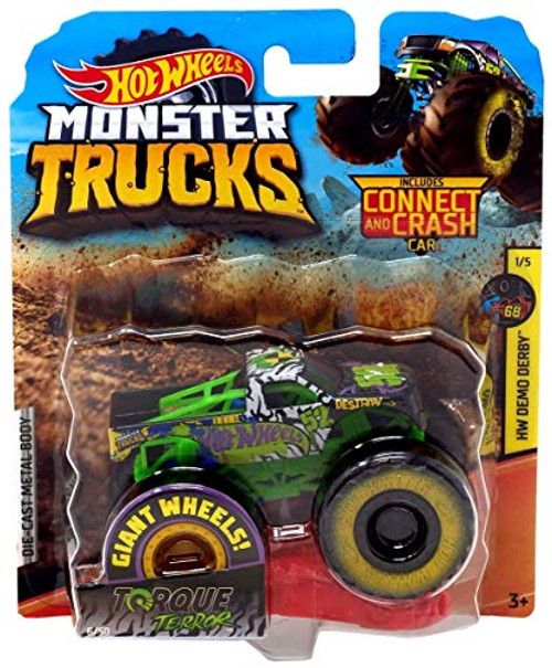 Monster Truck HOT Wheels 1:64 Scale HW Demo Derby 1/5, Torque Terror 6/50 Includes Connect and Crash CAR