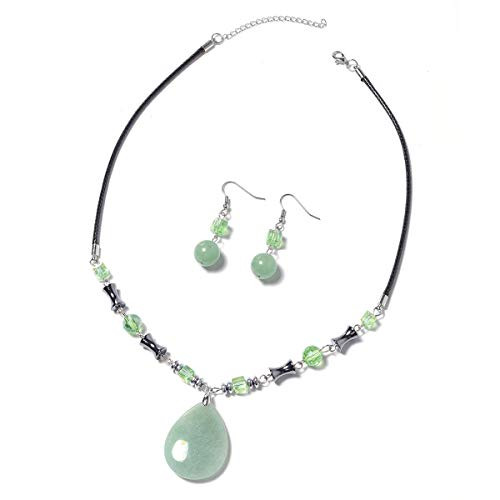 Shop LC Delivering Joy Green Aventurine Glass Drop Dangle Earrings and Matinee Necklace Set 20 Inches