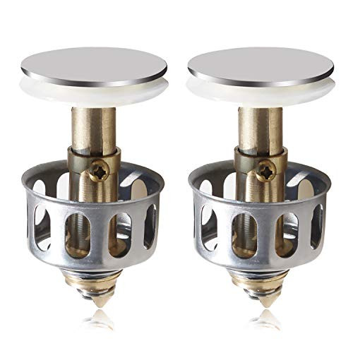 2pcs Wash Basin Bounce Drain Filter, Pop Up Bathroom Sink Drain Plug with Basket, 35mm Strainer Sink Drain Stopper for Kitchen Bathroom