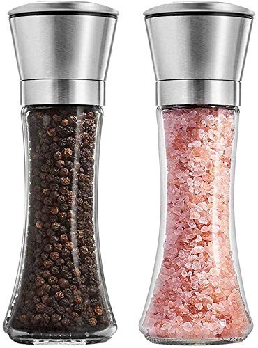 CHEF GRIDS Salt And Pepper Grinder Set - Refillable Stainless Steel Shakers With Adjustable Coarse Mills - For Your Favorite Spices, Fresh Ground Pepper, Himalayan Or Sea Salts