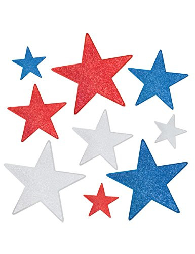 Glitter Star Cutouts   Red, Blue and White   9 Pcs