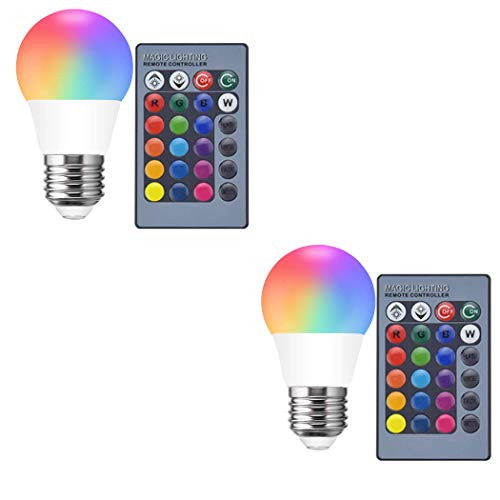 5W E26 RGB Bulbs, Remote Control RGB LED Light Bulb, Color Changing LED Bulb Dimmable, Daylight White 6500K and RGB Color Change Bulb for Home(2PCK)