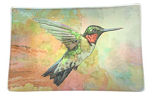 Value Arts Trinket Dish, Hummingbird Rectangular Glass Catchall Jewelry Tray, 5.75 Inches Wide Value Arts Trinket Dish, Hummingbird Rectangular Glass Catchall Jewelry Tray, 5.75 Inches Wide