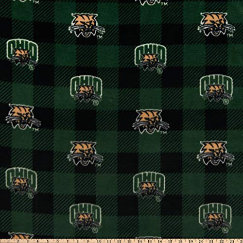 Sykel Enterprises NCAA Ohio Bobcats Fleece Buffalo Plaid, Green/Black/Tan Yard