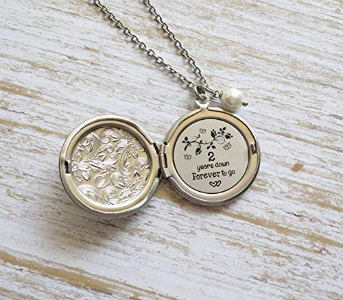 Two Years Wedding Anniversary Gift for Her 2 Years Down and Forever to go Long Locket Necklace,Hidden Message Necklace,Anniversary Gift For Wife or Girlfriend