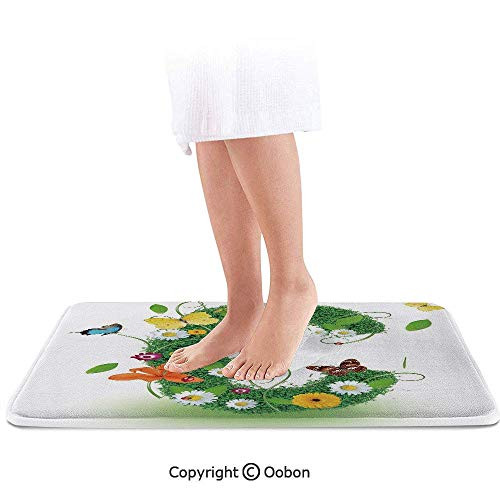 Letter C Bath Mat,Spring and Summer Inspired Alphabet Design Capital Letter C Symbol Writing,Plush Bathroom Decor Mat with Non Slip Backing,36 X 24 Inches,Green Multicolor 16 inchX24 inch