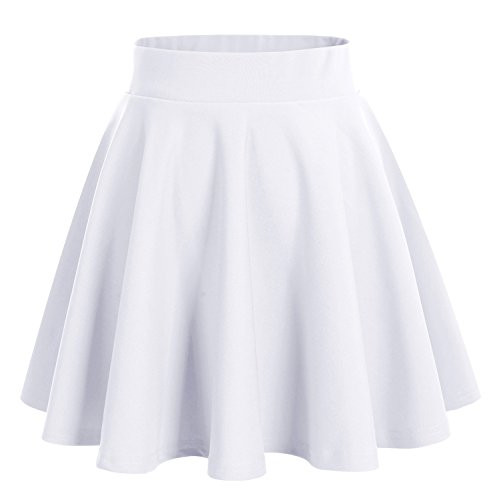 DRESSTELLS Women's Versatile A-line Basic Stretchy Flared Skater Mini Skirt White S