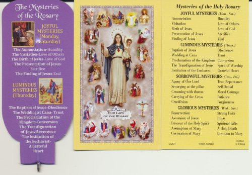 Mysteries of the Rosary Holy Card with Pen