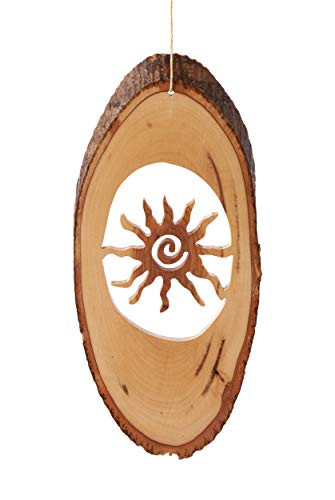 Earthwood Olive Wood Bark Ornament with Southwest Sun, Brown