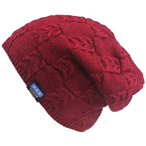 GREFER Cable Knit Beanie for Men  and  Women - Slouchy Winter Toboggan Hats for Cold Weather - Oversized Slouch Beanie Cap Red