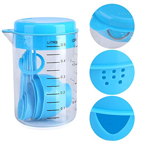 Plastic Measuring Cups Spoons, Measuring Cups plus Spoons Measure Blue 7Pcs/Set Measuring Cup Spoons, 500Ml Measuring Cup for Measuring Tea Coffee