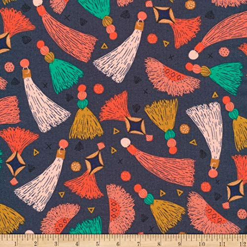 Cloud9 Quilt Fabrics Organic Forest Jewels Tawny Tassles Slate Blue, 12 Inches