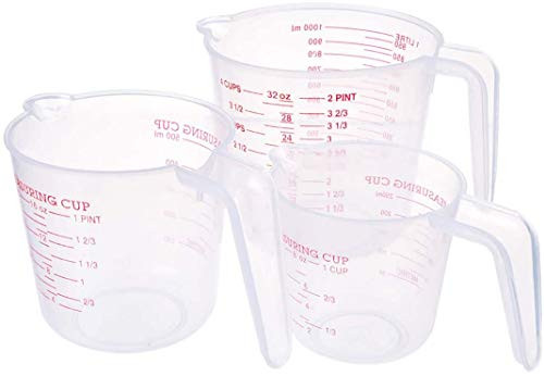 Saim Plastic Measuring Cups, Liquid Container Baking Measuring Tools with Scale and Spout with Ml Oz Set of 3 Piece, 250ml/500ml/1000ml