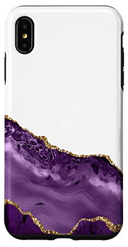 iPhone XS Max Faux Violet Marbled Golden Accents Chic Glam Stylish Girly Case