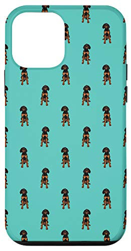 iPhone 12 mini Dog Pattern Black and Tan Coonhound Blue Case