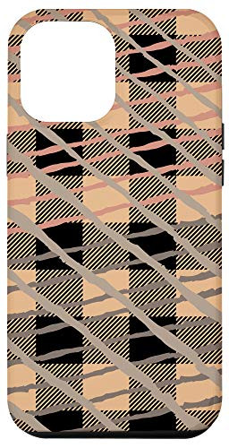 iPhone 12 Pro Max Beige  and  Black Plaid Pattern Gingham Checkered Gift Case