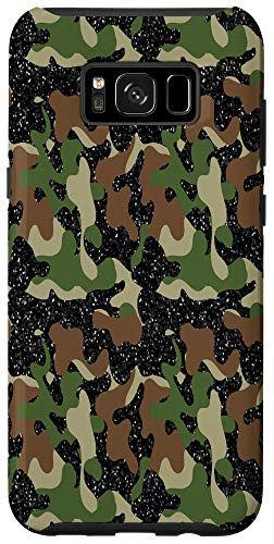 Galaxy S8plus USA Woodland Camo Camouflage Army Olive Brown Black Sparkle Case