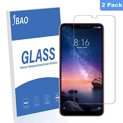[2-Pack] Jbao Direct Xiaomi Redmi Note 6 Pro Screen Protector, [Scratch Resistant][Anti-Fingerprint][Bubble Free][2.5D Arc Edge][Ultra Clear] 9H Hardness Tempered Glass for Xiaomi Redmi Note 6 Pro