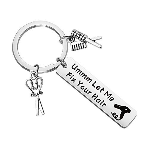 BLEOUK Hairdresser Gift Hair Stylist Keychain Funny Hairdresser Gift Best Friends Keychain Comb Hair Cutter Barber Gift (Fix Hair ky)