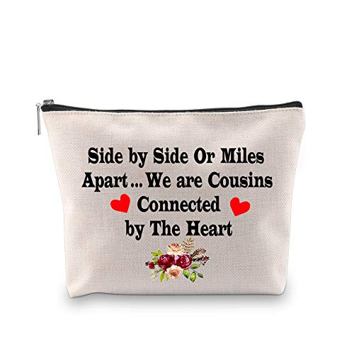 PXTIDY Cousin Makeup Bag BFF Gift Side by Side Or Miles Apart We are Cousins Connected by The Heart Long Distance Friendship Cousin Travel Cases Makeup Bags (beige)