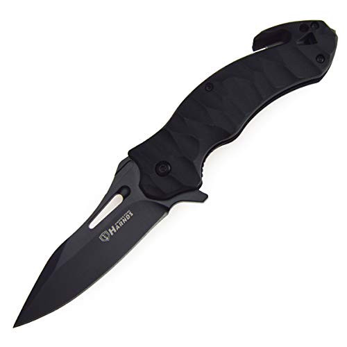 Harnds Conch Multifunction Folding Knife with 8Cr14MoV Stainless Steel Blade Pocket Knife with Glass-Filled Nylon Handle Glass Breaker Belt Cutter and Pocketclip 3.99oz (black)