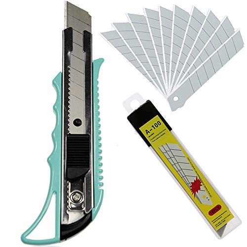 WEKOIL Utility Knives Retractable Box Cutter Blue,18mm Wide Snap Off Blade Knife,11 Carbon Steel Blades,Hobby Art Paper Knives with Comfortable Handle,Heavy Duty for Office Home Warehouse Blue