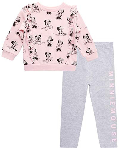 Disney Baby Girls 2 Piece Minnie Mouse Pullover Fleece  and  Legging Pant Set (Infant), Light Pink/Grey, Size 24M