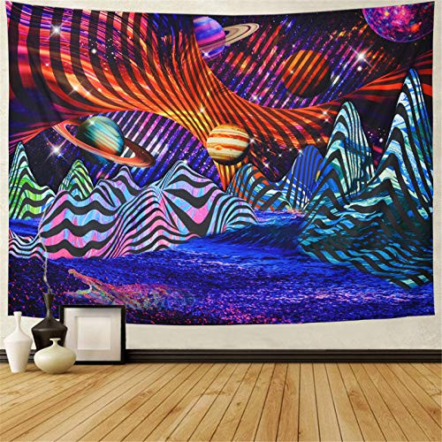 Generleo Trippy Galaxy Planets Tapestry Psychedelic Mountain Tapestry Hippie Vaporwave Space Stars Wall Tapestry Retro Abstract Nature Tapestry Wall Hanging for Room