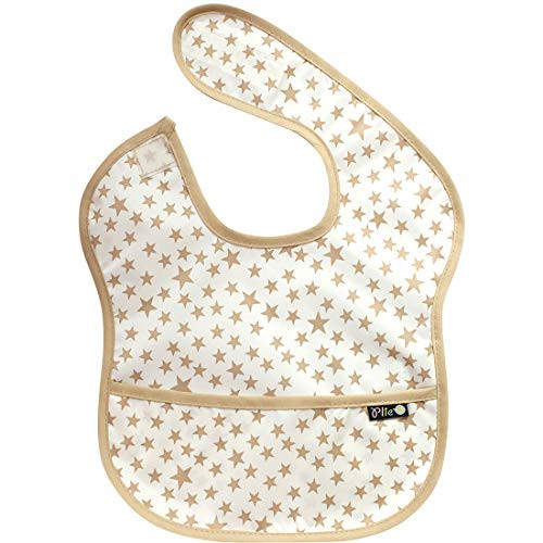 Plie Waterproof Super Bib/Baby Bib/Toddler Bib/Smock, Washable, Stain and Odor Resistant, 6-24 Months - Beige Star