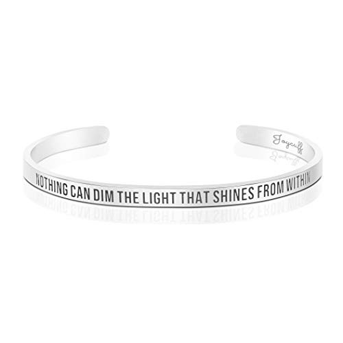 Joycuff Inspirational Bracelets for Women Dainty Skinny Cuff Bangle Mantra Quotes Nothing Can Dim The Light Which Shines from Within