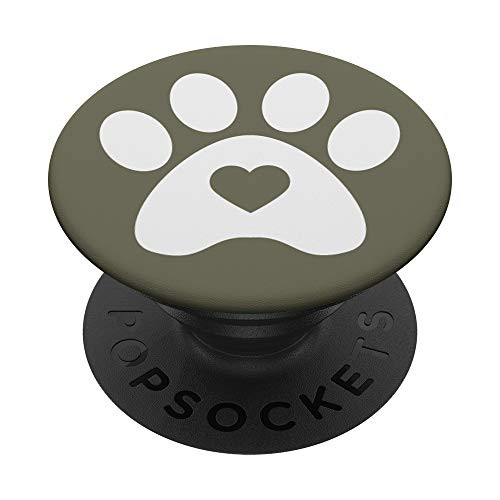 Olive Green - Dog Paw Print Heart Design PopSockets PopGrip: Swappable Grip for Phones  and  Tablets