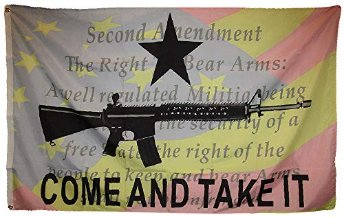 AES 3x5 Come and Take It with Gun USA Flag Watermark with Writing Premium Quality Fade Resistant Flag 3'x5' Banner Grommets