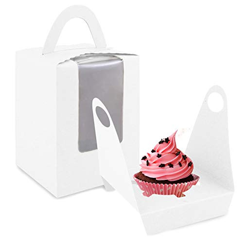 Single Cupcake Containers CupCake Boxes,30 Pieces Clear Window Inserts Handle Cupcake Muffins Cupcake Carriers Pastry Containers for Wedding Birthday Parties (white)
