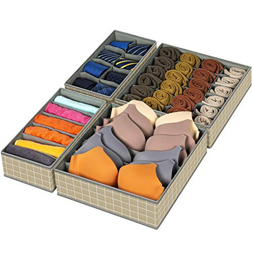 Drawer Organizer, 4 Set Foldable Underwear Drawer Organizer and Closet Dividers, Storage Box for Clothes, Socks, Underwear (4 Bins, Olive) Drawer Organizer, 4 Set Foldable Underwear Drawer Organizer and Closet Dividers, Storage Box for Clothes, Socks, Underwear (4 Bins, Olive)
