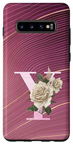 Galaxy S10plus Maroon floral Initial Letter Y monogram beige roses Case