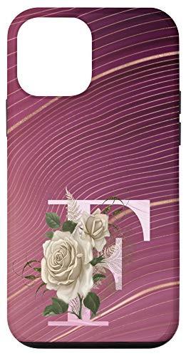 iPhone 12 mini Maroon floral Initial Letter F monogram beige roses Case