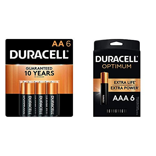 Duracell - CopperTop AA Alkaline Batteries  and  Optimum AAA Batteries   6 Count Pack   Lasting Power Triple A Battery   Alkaline AAA Battery Ideal for Household and Office Devices