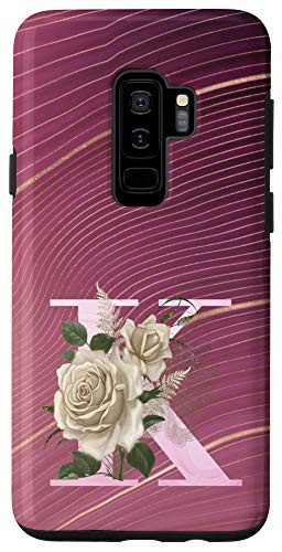 Galaxy S9plus Maroon floral Initial Letter K monogram beige roses Case