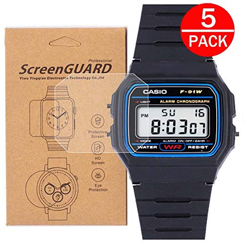[5-Pack] for Casio F91W-1 Watch Screen Protector,Full Coverage Screen Protector for Casio F91W-1 / F-91W Watch HD Clear Anti-Bubble and Anti-Scratch