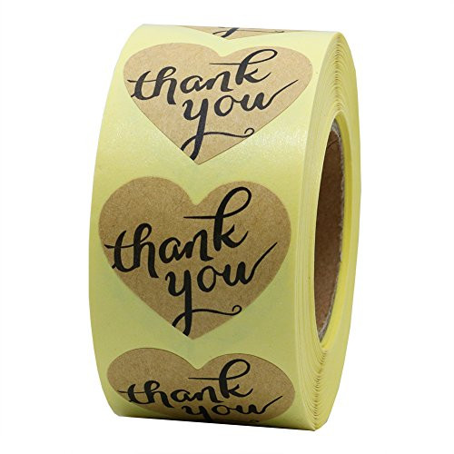 Hybsk(TM) 1.5" Love Heart Shape Kraft Paper Thank You Stickers with Heart Adhesive Label 500 Per Roll