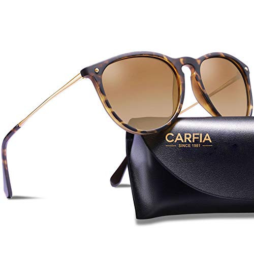 Carfia Vintage Round Womens Sunglasses Polarized UV400 Protection Classic Retro Designer Style CA5100