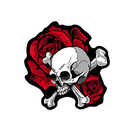 Hot Leathers, SKULL & ROSES, High Thread EMBROIDERED Iron-On / Saw-On Rayon PATCH - 4" x 4.5"