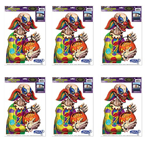Beistle S01060AZ6, 6 Sheets Creepy Clown Car Clings, 12'' x 17'' Sheets