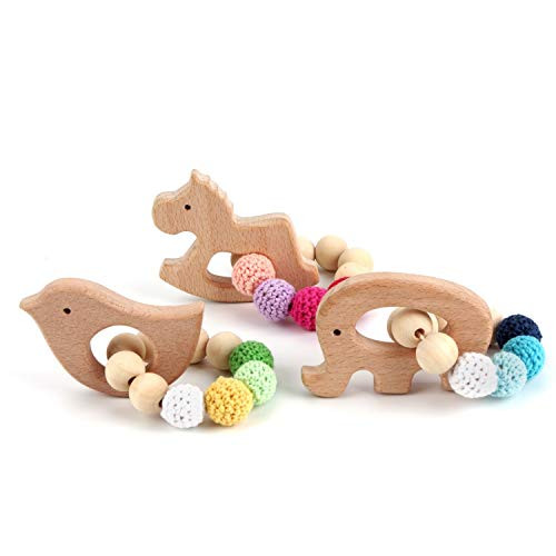 Wooden Teether Baby Rattles Sensory Toys, Wooden Gym Rattle Teether Natural Raw Crochet Beads Toy Baby Teething Ring Chew Toy Baby Teething Bracelet Crochet Beads Bracelet of Elephant,Bird,Cockhorse Wooden Teether Baby Rattles Sensory Toys, Wooden Gym Rattle Teether Natural Raw Crochet Beads Toy Baby Teething Ring Chew Toy Baby Teething Bracelet Crochet Beads Bracelet of Elephant,Bird,Cockhorse