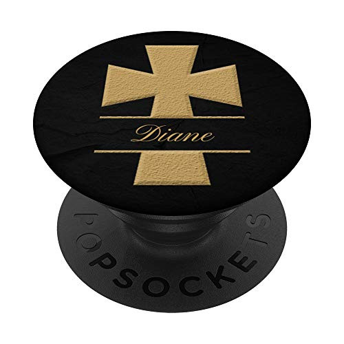 Diane Cross Christian Faith Personalized Name Black Tan PopSockets Grip and Stand for Phones and Tablets