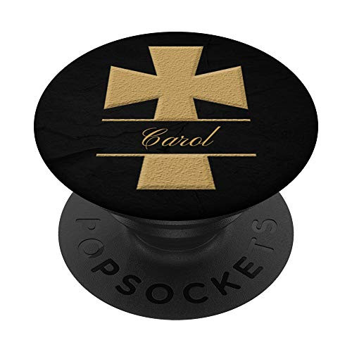 Carol Cross Christian Faith Personalized Name Black Tan PopSockets Grip and Stand for Phones and Tablets